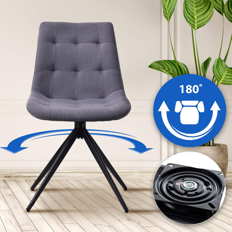 Ensemble de 2 chaises de salle à manger Merna, tissu gris foncé