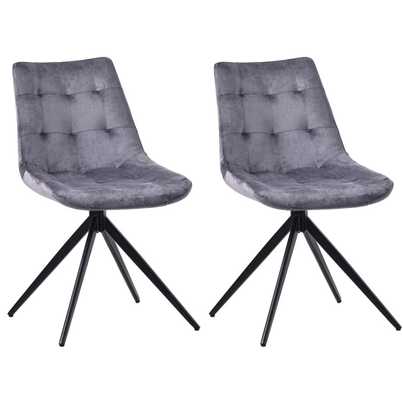 Ensemble de 2 chaises de salle à manger Merna en velours gris foncé