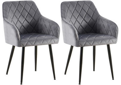 Ensemble de 2 chaises de salle à manger Monett, velours, B, gris foncé