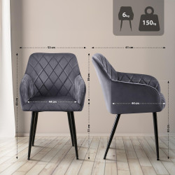 Ensemble de 2 chaises de salle à manger Monett, velours, B, gris foncé