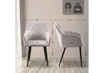 Ensemble de 2 chaises de salle à manger Monett, velours, B, gris