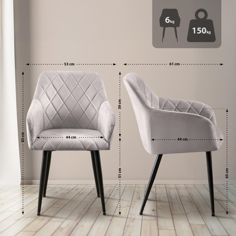 Ensemble de 2 chaises de salle à manger Monett, velours, B, gris