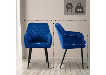 Ensemble de 2 chaises de salle à manger Monett en velours bleu foncé