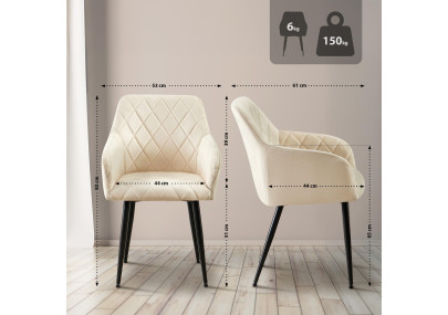 Ensemble de 2 chaises de salle à manger Monett en velours crème B