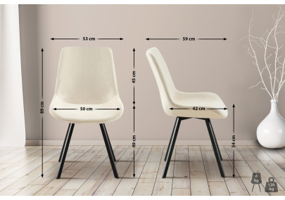 Ensemble de 2 chaises de salle à manger Lewes en velours crème