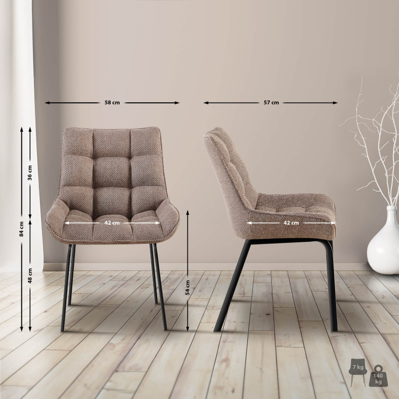 Ensemble de 2 chaises Saranda, tissu noir et marron terre