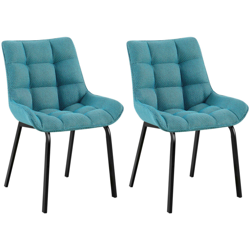 Ensemble de 2 chaises Saranda, tissu, noir/turquoise