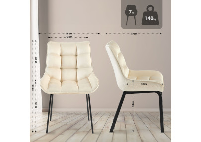 Ensemble de 2 chaises Saranda en velours crème