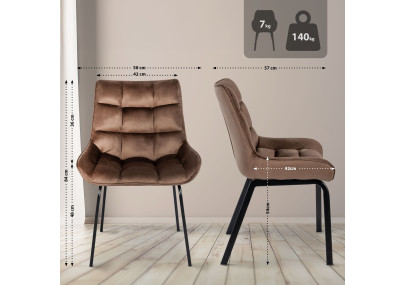 Ensemble de 2 chaises Saranda en velours marron