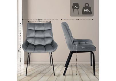 Ensemble de 2 chaises Saranda en velours gris foncé