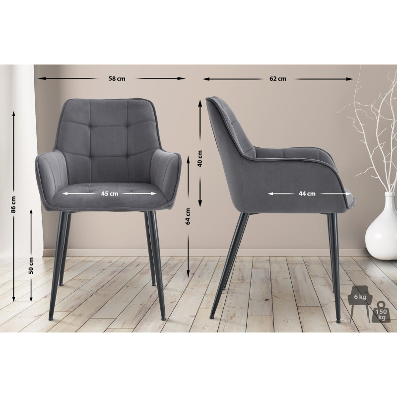 Ensemble de 2 chaises de salle à manger Ferndale en velours gris foncé