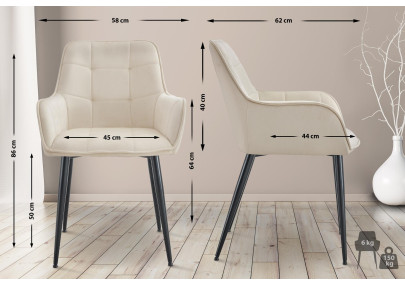 Ensemble de 2 chaises de salle à manger Ferndale, velours, crème