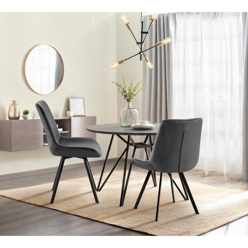 Ensemble de 2 chaises de salle à manger Lewes en velours gris foncé