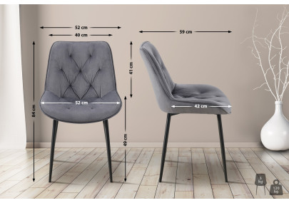 Ensemble de 2 chaises de salle à manger Wallace en velours gris foncé