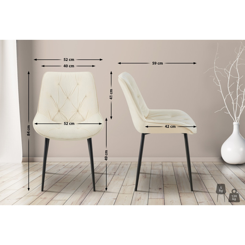 Ensemble de 2 chaises de salle à manger Wallace en velours crème