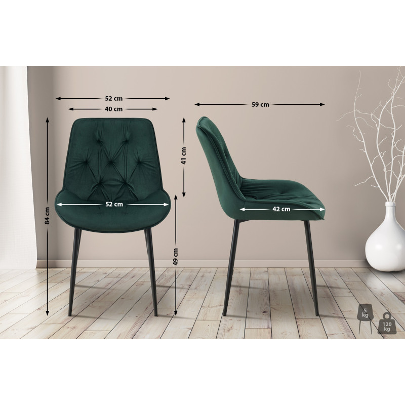 Ensemble de 2 chaises de salle à manger Wallace en velours vert