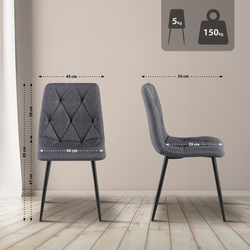 Ensemble de 2 chaises de salle à manger en tissu Clairton gris foncé