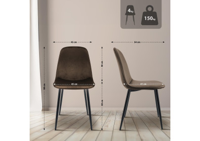 Ensemble de 2 chaises de salle à manger Maryam en velours marron