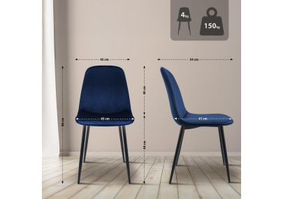 Ensemble de 2 chaises de salle à manger Maryam en velours bleu foncé