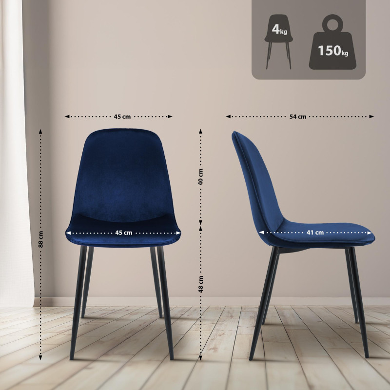 Ensemble de 2 chaises de salle à manger Maryam en velours bleu foncé