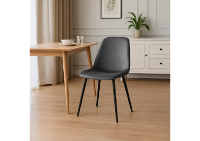 Ensemble de 2 chaises de salle à manger Maryam, velours, gris foncé