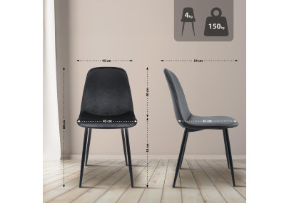 Ensemble de 2 chaises de salle à manger Maryam, velours, gris foncé