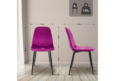 Ensemble de 2 chaises de salle à manger Maryam en velours violet