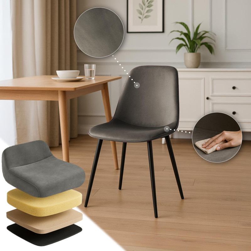 Conjunto de 2 sillas de comedor Maryam de terciopelo antracita