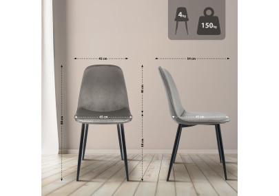 Conjunto de 2 sillas de comedor Maryam de terciopelo gris claro