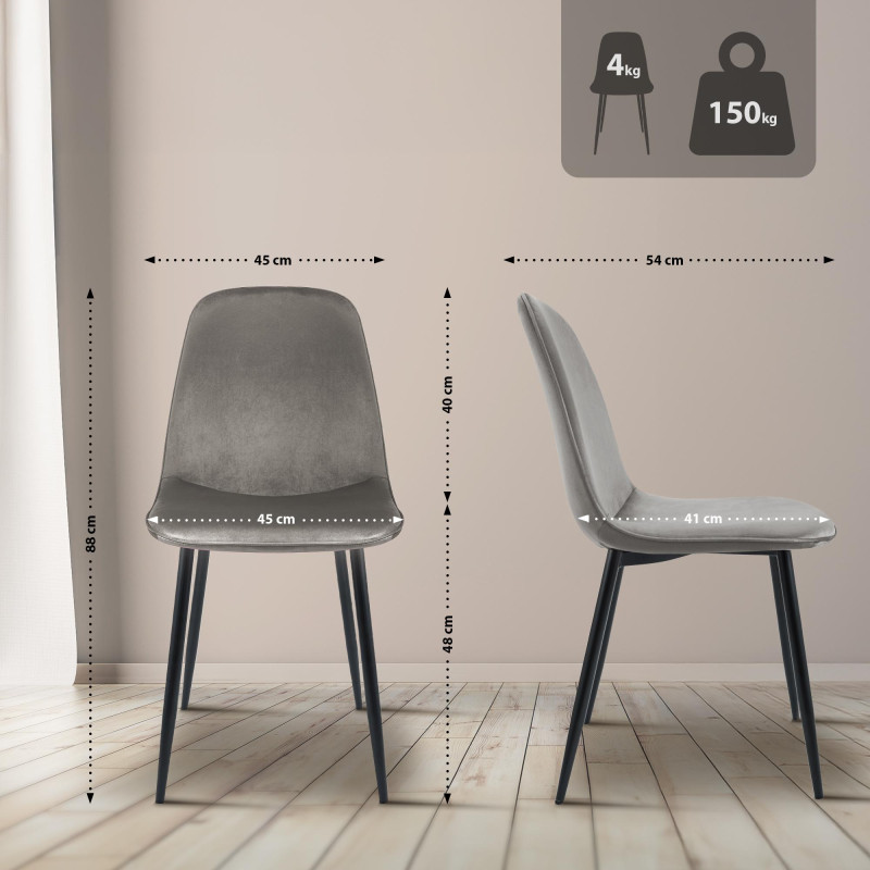Conjunto de 2 cadeiras de sala de jantar Maryam em veludo cinza claro