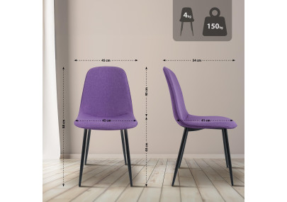 Ensemble de 2 chaises de salle à manger Maryam, tissu violet