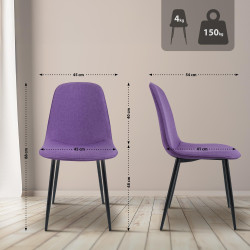 Ensemble de 2 chaises de salle à manger Maryam, tissu violet
