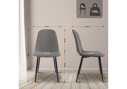 Ensemble de 2 chaises de salle à manger Maryam, tissu gris clair