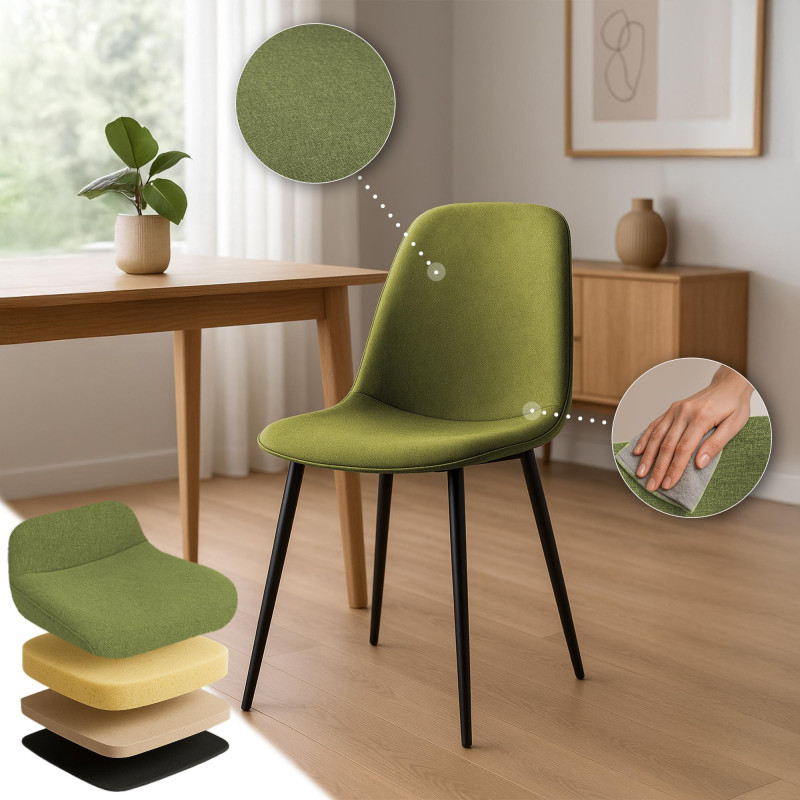 Conjunto de 2 sillas de comedor Maryam, tela verde