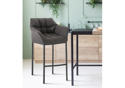 Tabouret de bar Damaso B, tissu avec piètement à 4 pieds, gris titane