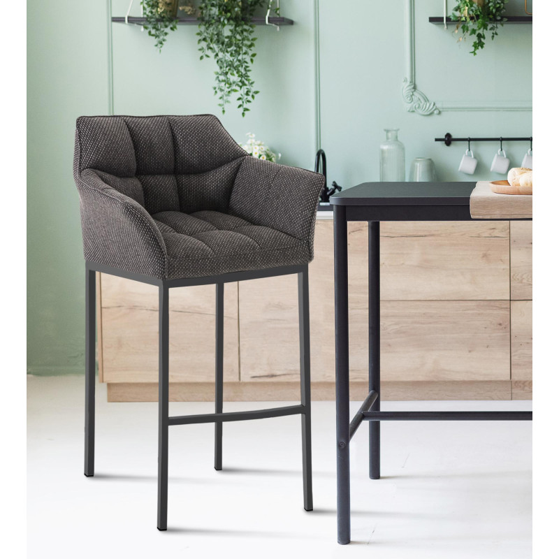 Tabouret de bar Damaso B en tissu avec piètement à 4 pieds gris titane