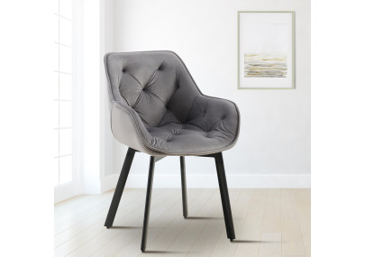 Ensemble de 2 chaises de salle à manger Antigo en velours gris foncé