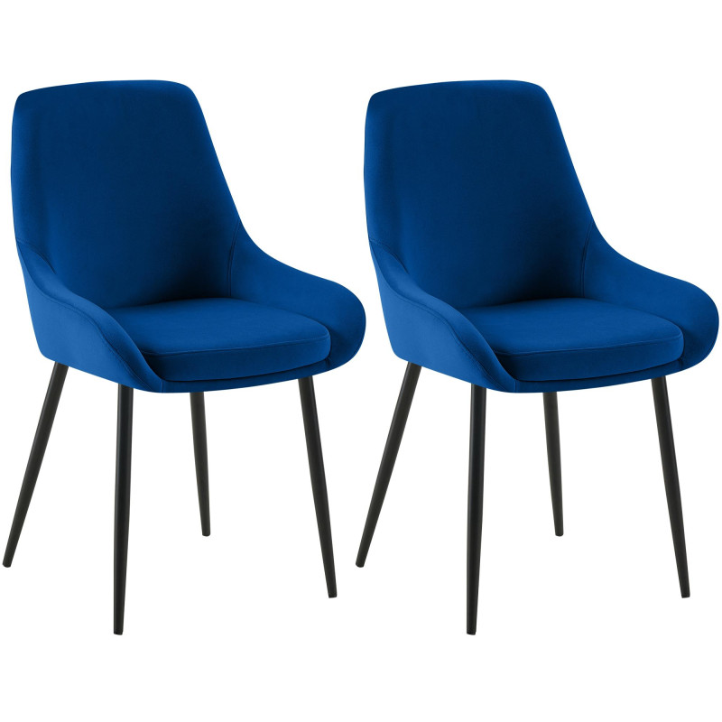 Ensemble de 2 chaises de salle à manger Elmira en velours noir et bleu foncé