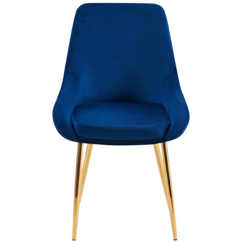 Conjunto de 2 sillas de comedor Elmira en terciopelo dorado y azul marino