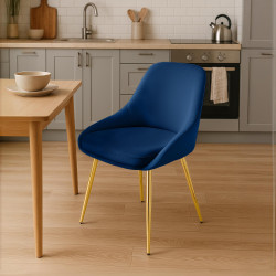 Ensemble de 2 chaises de salle à manger Elmira en velours doré et bleu foncé