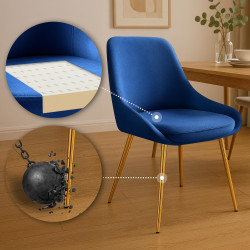 Conjunto de 2 sillas de comedor Elmira en terciopelo dorado y azul marino