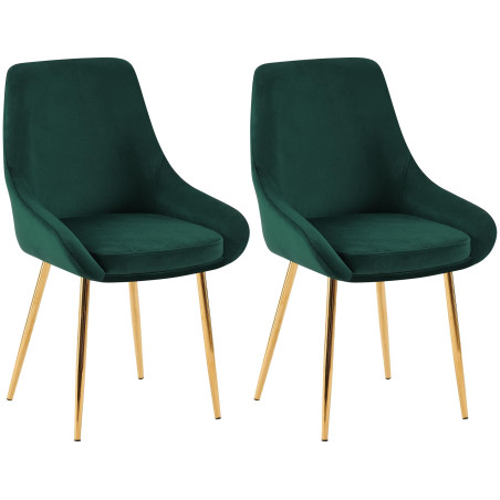 Ensemble de 2 chaises de salle à manger Elmira en velours doré et vert