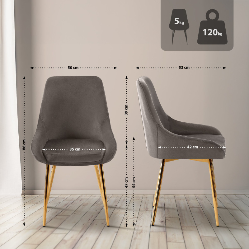 Ensemble de 2 chaises de salle à manger Elmira en velours or anthracite