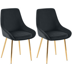 Conjunto de 2 sillas de comedor Elmira en terciopelo dorado y negro