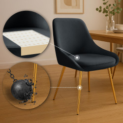 Conjunto de 2 sillas de comedor Elmira en terciopelo dorado y negro