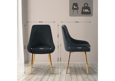 Ensemble de 2 chaises de salle à manger Elmira en velours or et noir