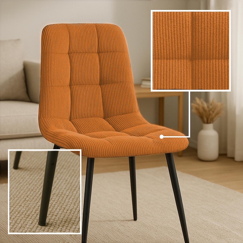 Conjunto de 2 sillas de comedor Antibes Cord naranja