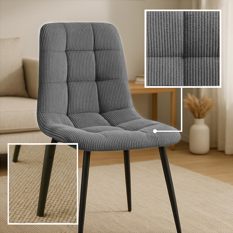 Ensemble de 2 chaises de salle à manger Antibes Cord gris