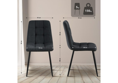 Ensemble de 2 chaises de salle à manger Antibes Cord noir