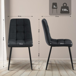 Ensemble de 2 chaises de salle à manger Antibes Cord noir